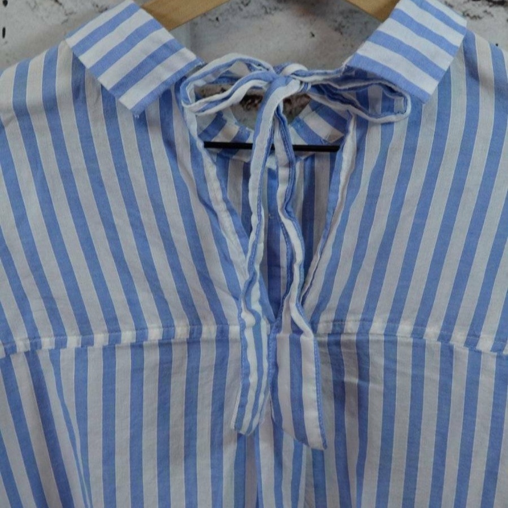 Zara Basic Blue White Cotton Striped Blouse L